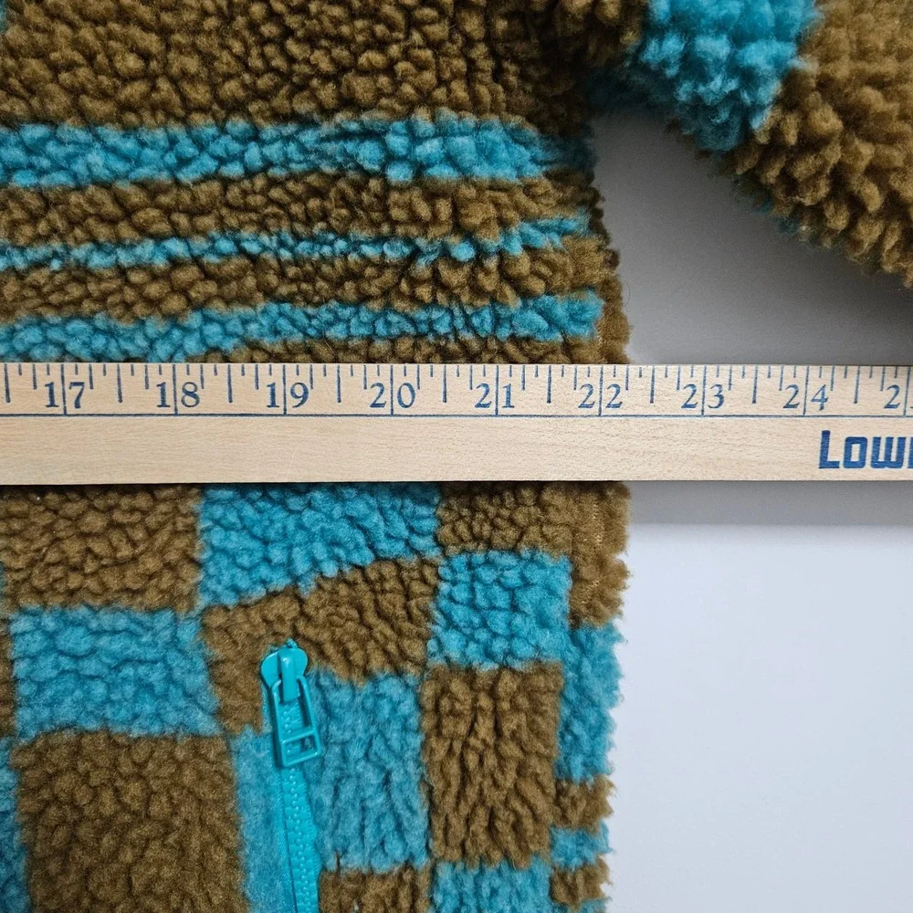 Urban Outfitters Fleece‎ Jacket Adult Sm Blue Brown Checkered Sherpa Full Zip